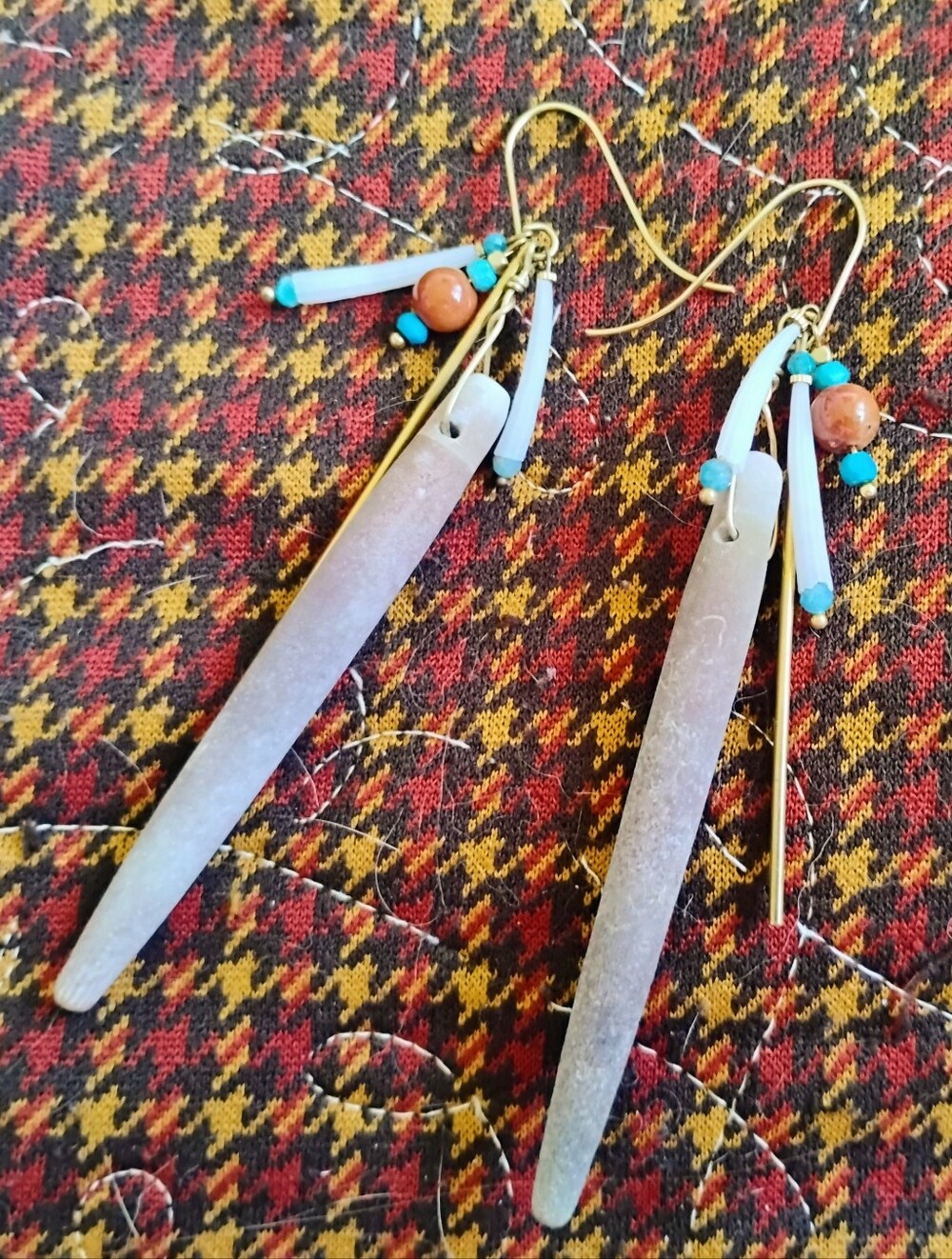 Sea Urchin Spine And Tusk Shell Stone Earrings